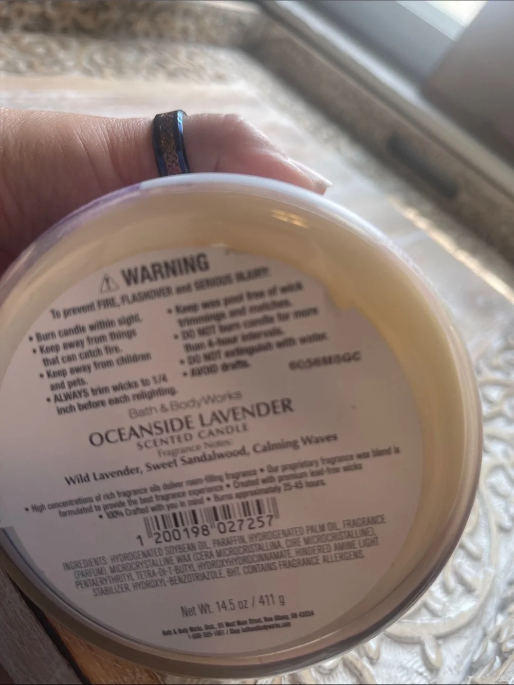 Bath & Body Works Oceanside Lavender Candle - Lavender, Pink, Cream
